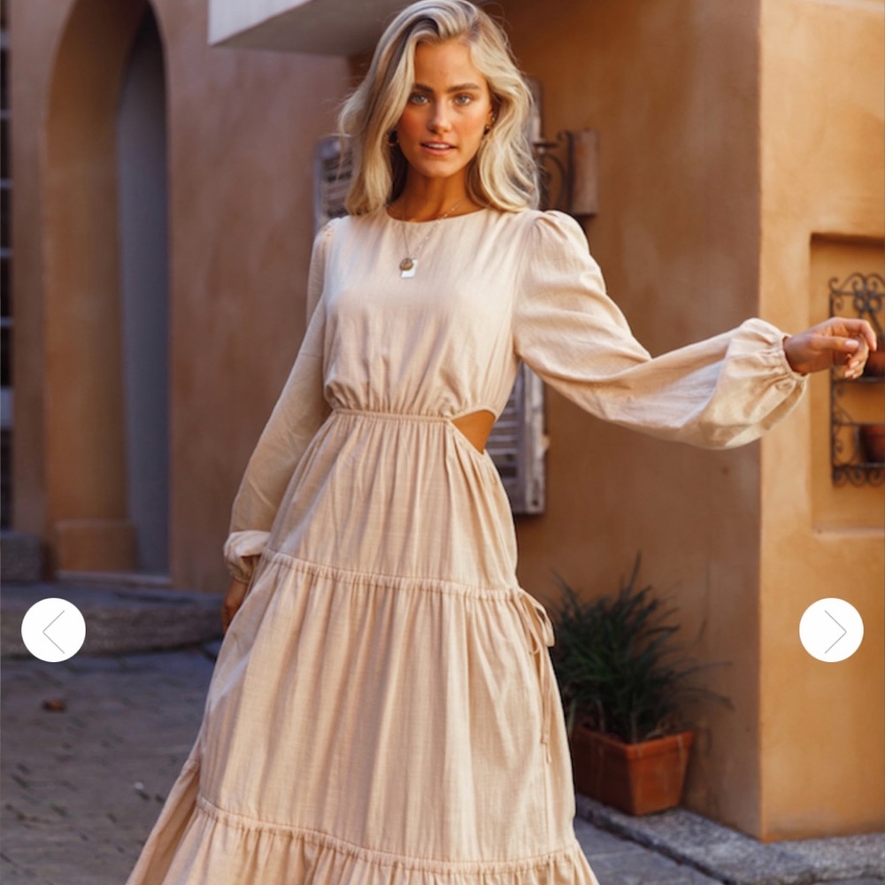 Beige maxi dress with side cutouts